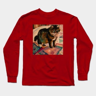 Cat is Getting Cozy on Top of a Quilt Long Sleeve T-Shirt